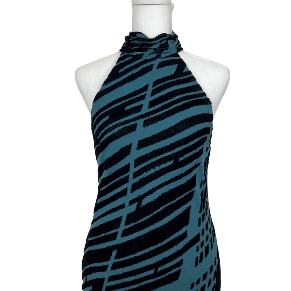 Andrea Polizzi for Rex Lester High Neck Velvet Silk Blend Teal Y2K Maxi Dress 8 - Picture 2 of 9